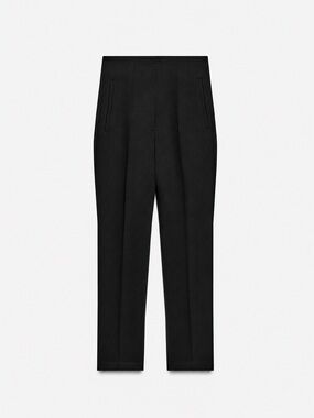 ZARA High-Waisted Slim-Fit Ankle Pants – Size L – Black